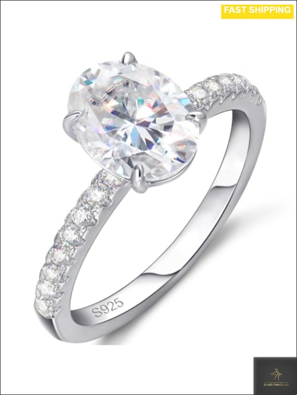 Moissanite Engagement Ring Oval 2CT 18K Gold Plated 925 Sterling Silver Promise